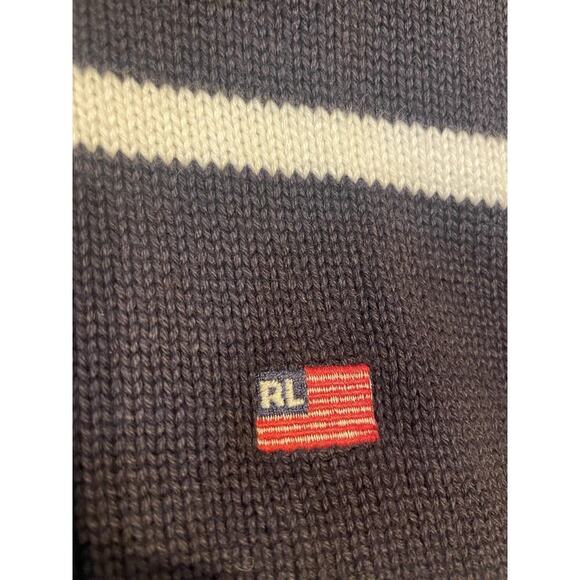 Vintage Polo Jeans Co Ralph Lauren 1/4 Zip Navy Ribbed Sweater Pullover USA Flag - Picture 4 of 5